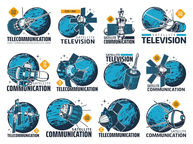 Iconos de satélite de telecomunicaciones y televisión