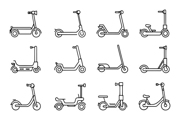 Iconos de scooters eléctricos aislados en un fondo blanco Ilustración vectorial plana