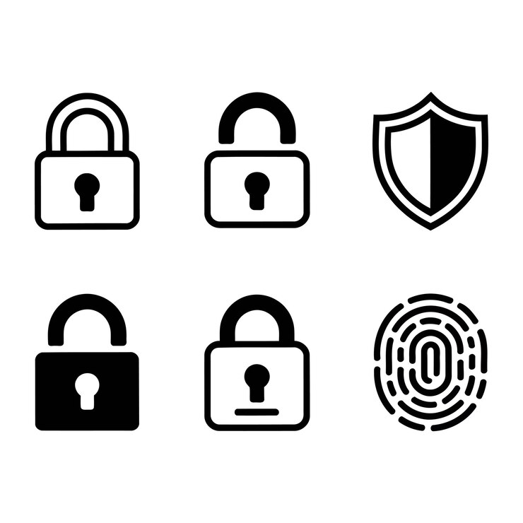 Iconos de seguridad Cerraduras de cerradura Escudo y huella dactilar para conceptos de protección