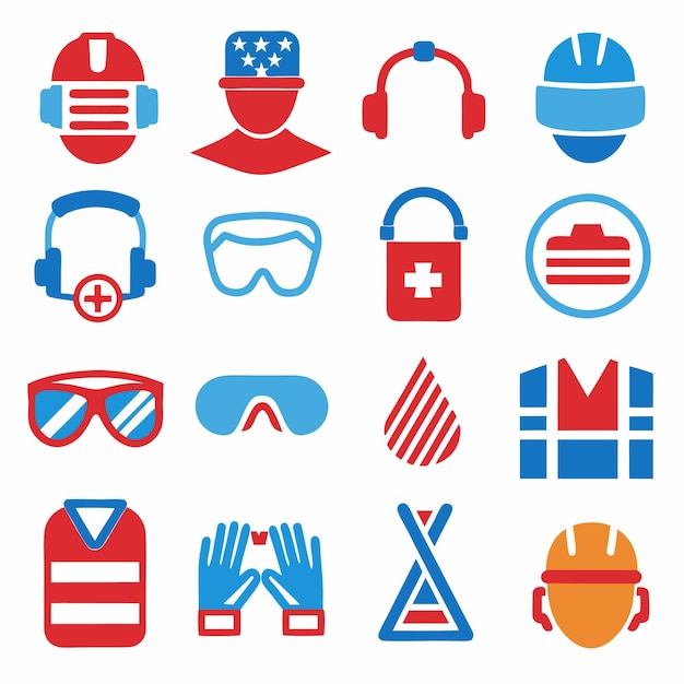 Iconos de seguridad y protección en rojo y azul