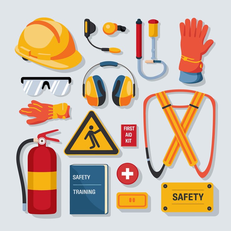 Vector iconos de seguridad vectorial 2d protección civil y seguridad en el trabajo y en la toma de medidas de seguridad
