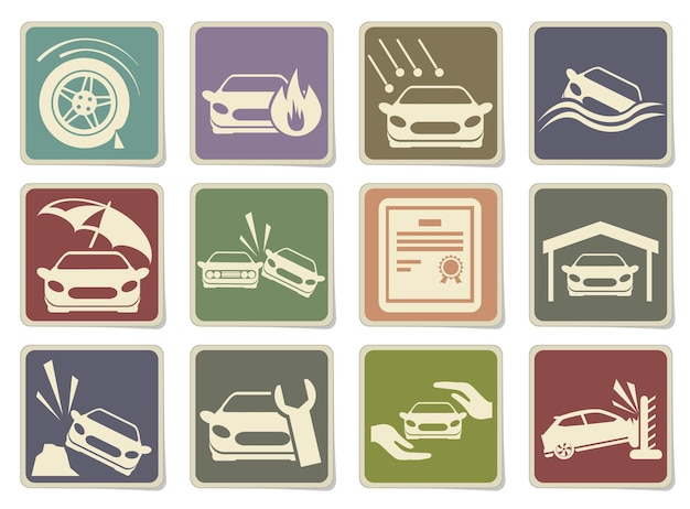 Iconos de seguros de coche en etiquetas de cartón