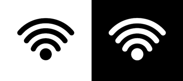 Iconos de señal inalámbrica en blanco y negro que ilustran la conectividad en fondos contrastantes