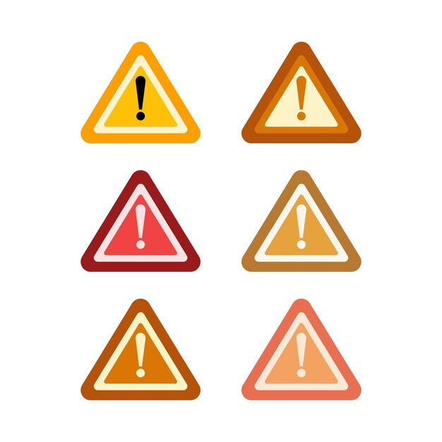 Iconos de señales de advertencia multicolores Alerta de precaución y símbolos de peligro para la interfaz de usuario y el diseño web