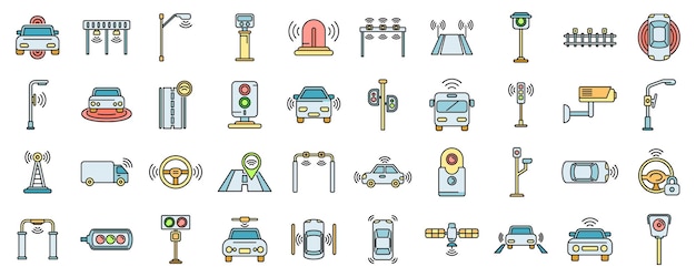 Los iconos de los sensores de carretera establecen la línea de color vectorial