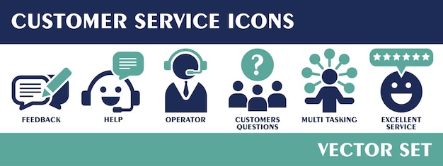 Iconos de servicio al cliente retroalimentación ayuda al operador preguntas de los clientes multitarea excelente servicio