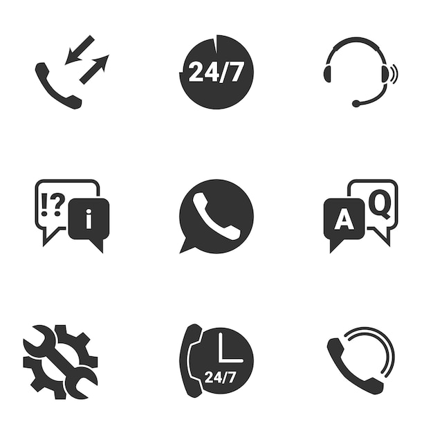 Iconos para el servicio de apoyo de centros de llamadas temáticos Fondo blanco
