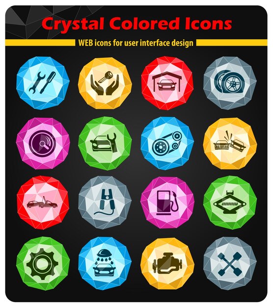 Iconos de servicio automático en cristales de botones de colores