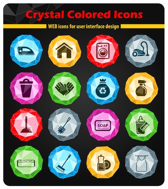 Iconos de servicio de limpieza en cristales de botones de colores