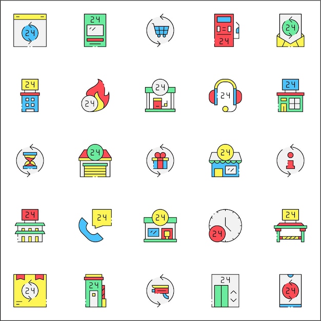 Iconos de servicio las veinticuatro horas