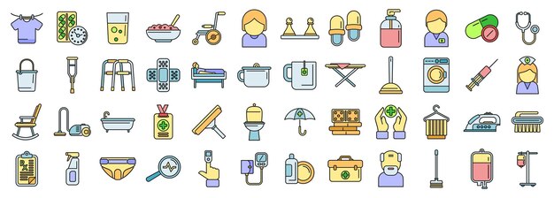 Los iconos de los servicios de atención domiciliaria establecen una línea de color vectorial