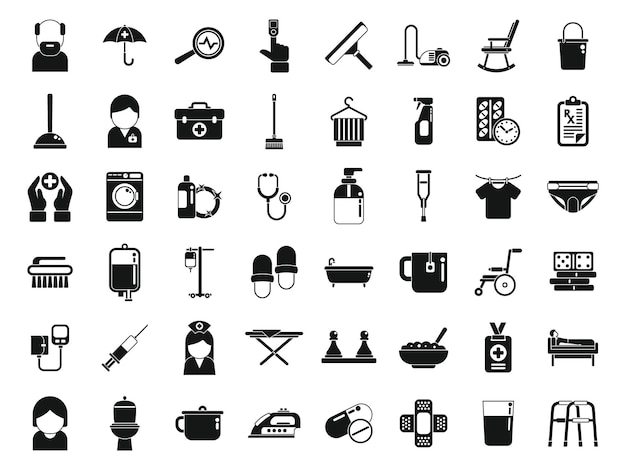 Los iconos de los servicios de atención domiciliaria establecen un vector simple