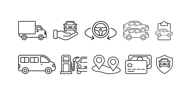 Iconos de servicios de automóviles y transporte