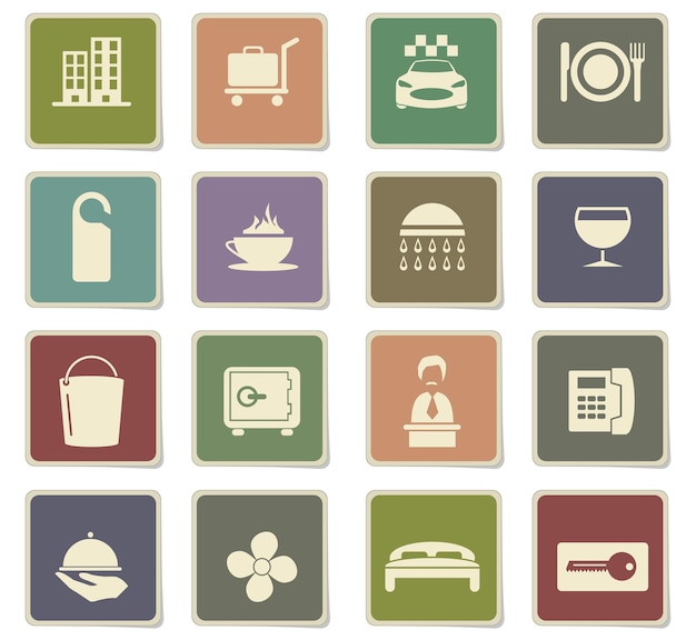 Iconos de servicios de habitaciones de hotel en pegatinas de papel