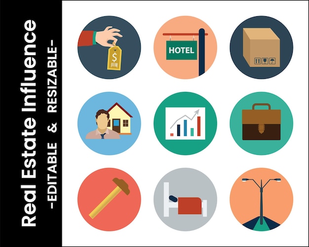 Iconos de servicios inmobiliarios y de vivienda en estilo de diseño plano gráficos conceptuales