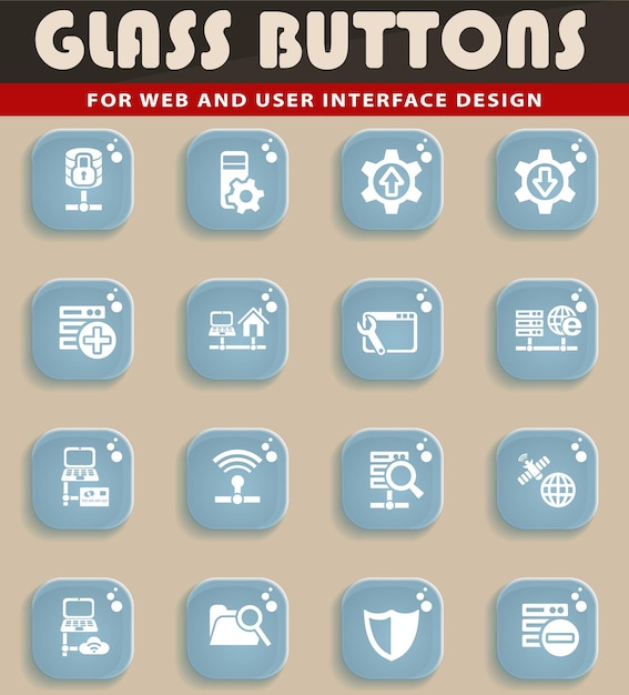 Iconos de servidor en botones de cristal