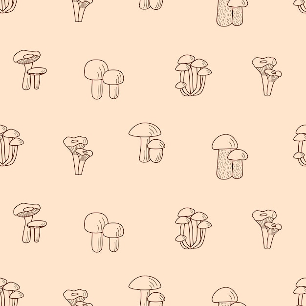 Iconos de setas Doodle de patrones sin fisuras vector Ilustración de boletus rebozuelos miel agárico champiñones aspen setas y russula