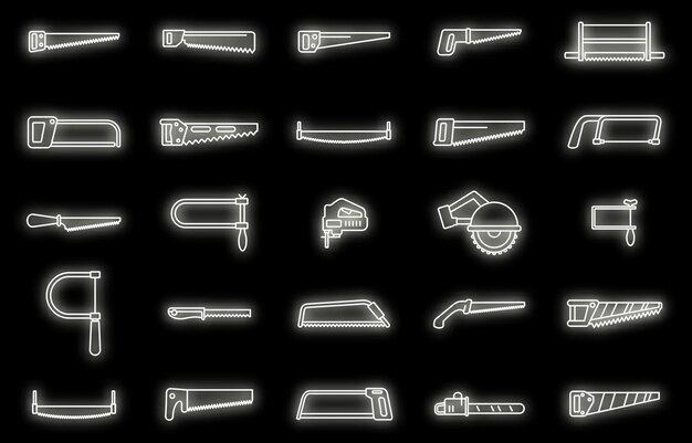 Iconos de sierra para el hogar con neón vectorial