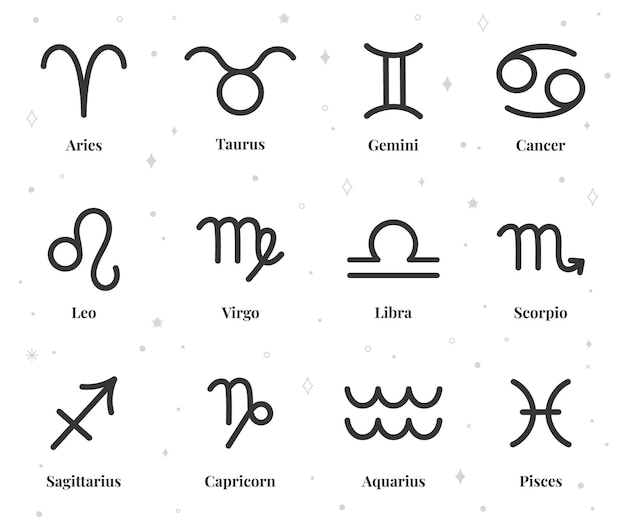 Vector iconos de signo del zodiaco símbolos del horóscopo astrológico signos de la astrología