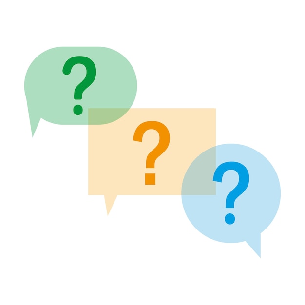 Iconos de signos de interrogación Burbujas de habla para la consulta Concepto de preguntas frecuentes multicolor Ilustración vectorial EPS 10