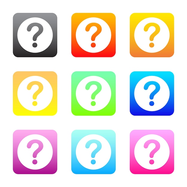 Iconos de signos de interrogación de gradiente vectorial de colores