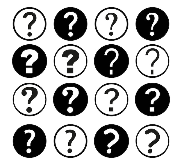 Íconos de signos de interrogación en negro sobre un fondo blanco Ilustración vectorial