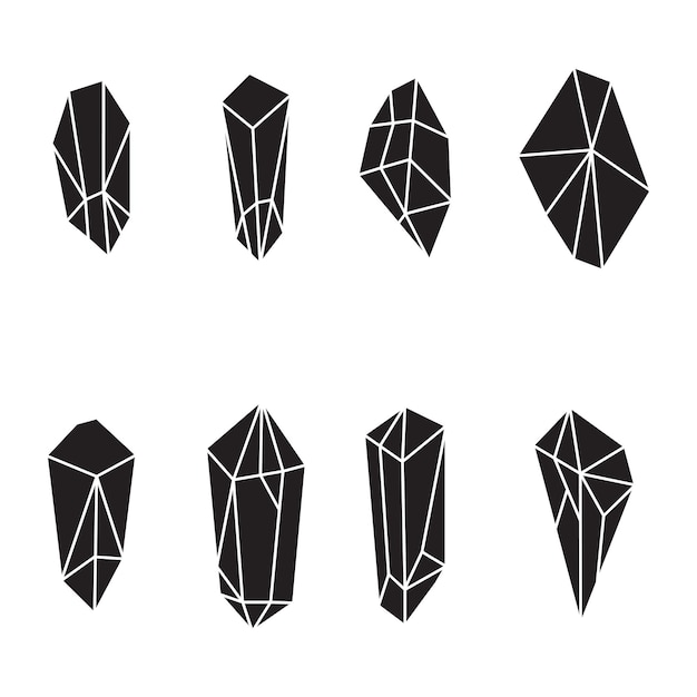 Iconos de silueta de cristal Kit de firmas de piedras preciosas Colección de pictogramas minerales