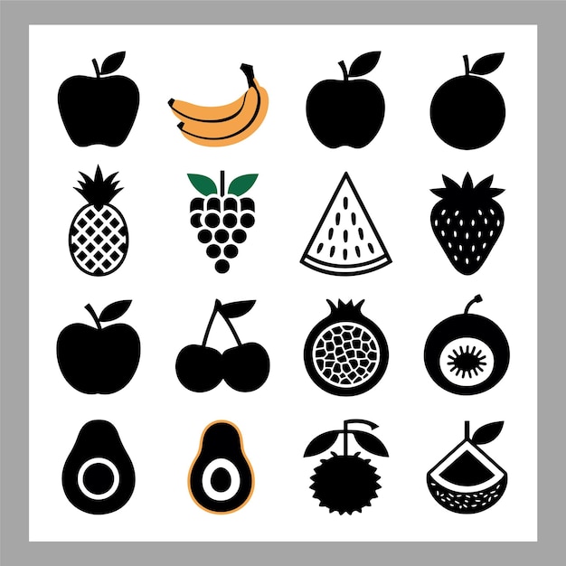 Iconos de silueta de frutas Conjunto de símbolos elegantes para manzana y plátano