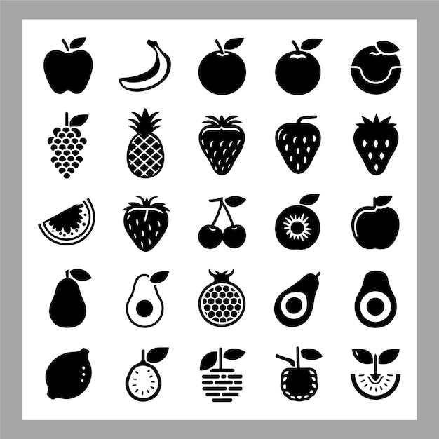 Iconos de silueta de frutas Conjunto de símbolos elegantes para manzana y plátano