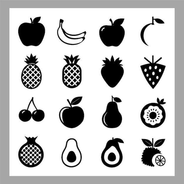 Iconos de silueta de frutas Conjunto de símbolos elegantes para manzana y plátano