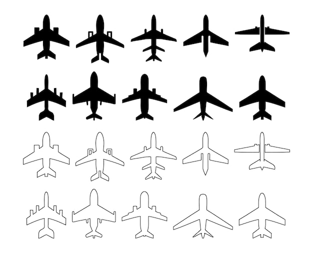 Iconos y siluetas de aviones Siluetas de aviones en varios estilos