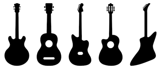 Vector iconos de siluetas de guitarra