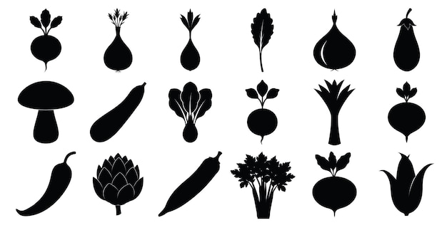 Iconos de siluetas de verduras
