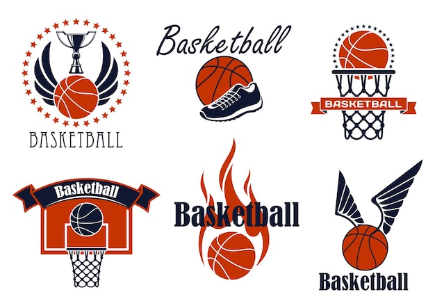 Iconos y símbolos del deporte del juego de baloncesto