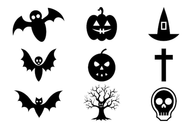 Iconos y símbolos minimalistas de Halloween Conjunto de arte vectorial