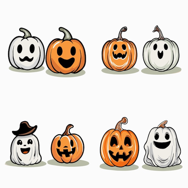 Vector iconos simples de halloween calabaza y ilustraciones de diseño vectorial de fantasmas