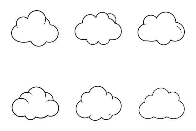 Iconos simples de nubes de contorno negro establecidos para el diseño gráfico
