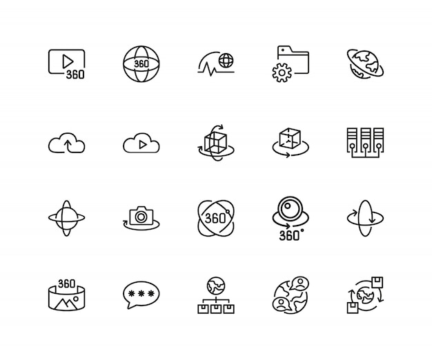 Iconos del sistema interactivo. Conjunto de iconos de veinte líneas.
