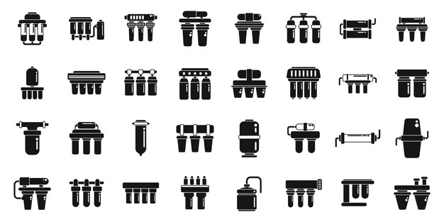 Los iconos del sistema de ósmosis inversa establecen un filtro Aqua vectorial simple