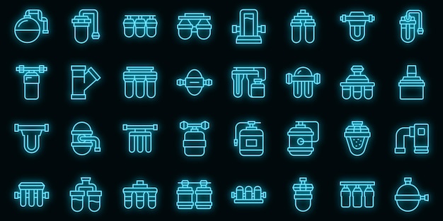 Los iconos del sistema de ósmosis inversa establecen el vector de contorno aqua filter vector neon