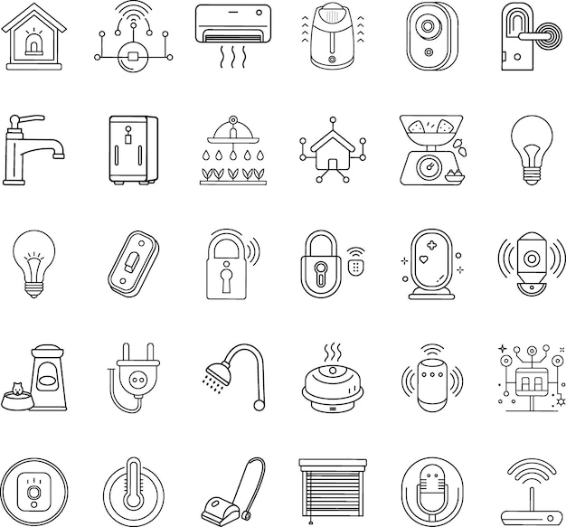 Iconos de sistemas de automatización doméstica inteligente Aparatos de seguridad de red
