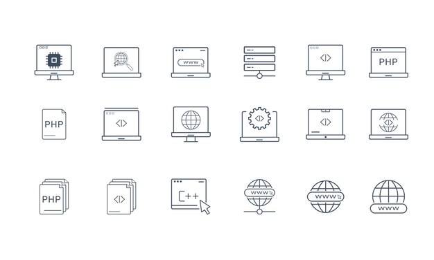 Iconos de sitios web tecnología iconos web en estilo de línea