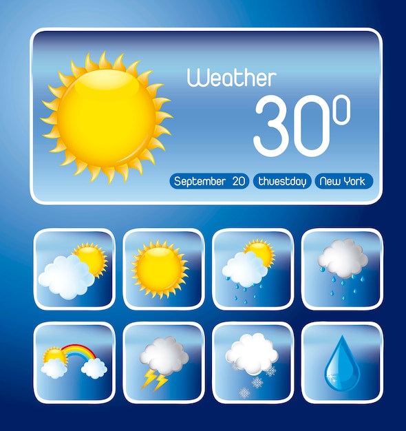 con iconos sobre fondo azul vector de cambio de clima