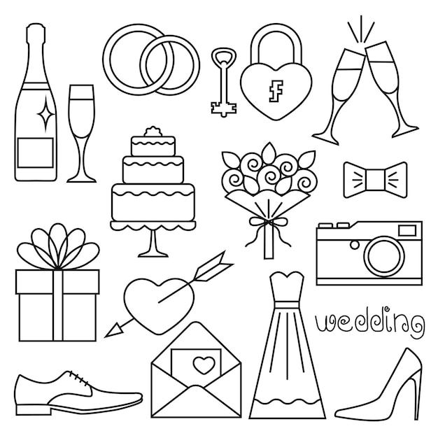 Iconos sobre un tema de boda