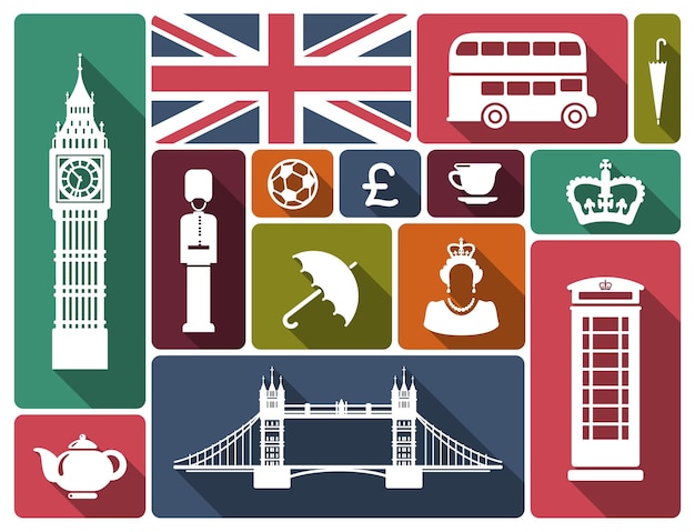 Iconos sobre un tema de Inglaterra