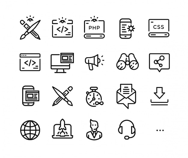 Iconos sobre el tema de la tecnología informática.