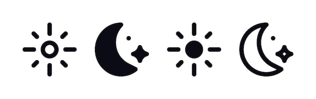 Iconos del sol diurno y de la luna nocturna Establecen símbolos del día y de la noche