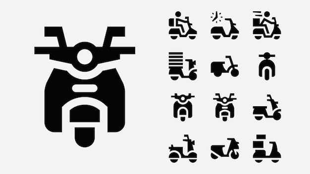 Iconos sólidos de motocicletas y scooters