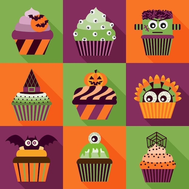 Iconos de sombra larga de cupcakes de Halloween