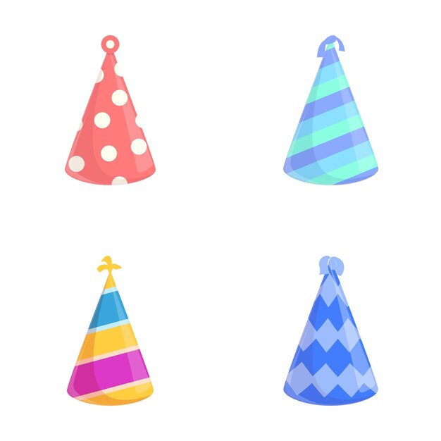 Iconos de sombrero de celebración conjunto vector de dibujos animados cono de papel de celebración de vacaciones
